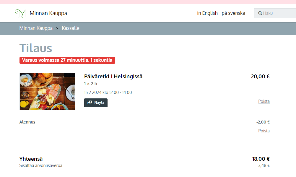 Esimerkin alennuskoodi oli tilauskohtainen 10% alennus.