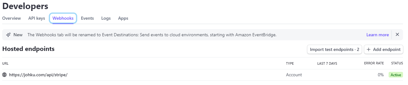 Johku Webhook Stripessa