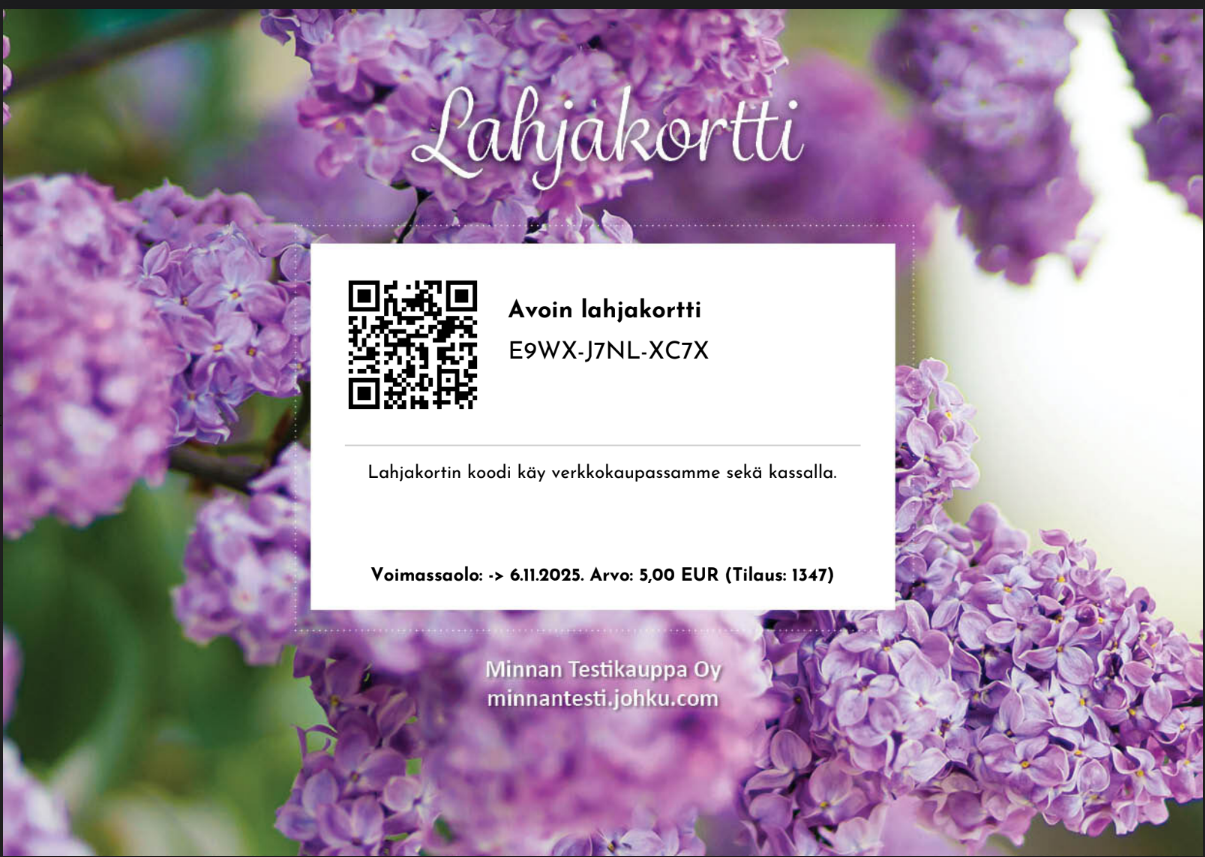 PDF-arvokortin fonttityyppinä Josefin Sans.