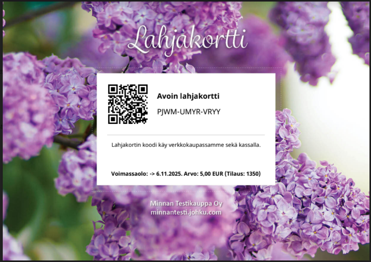 PDF-arvokortin fonttityyppinä Noto Sans.