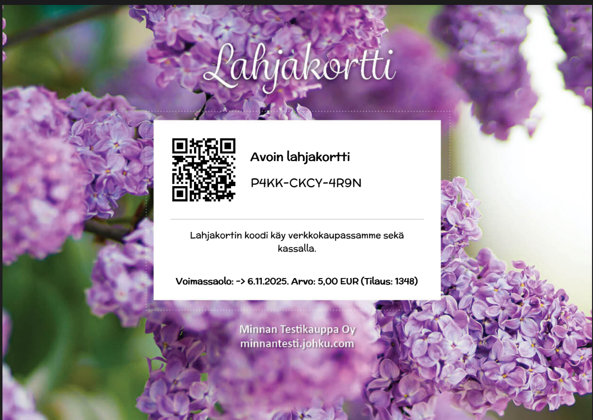 PDF-arvokortin fonttityyppinä McLaren.
