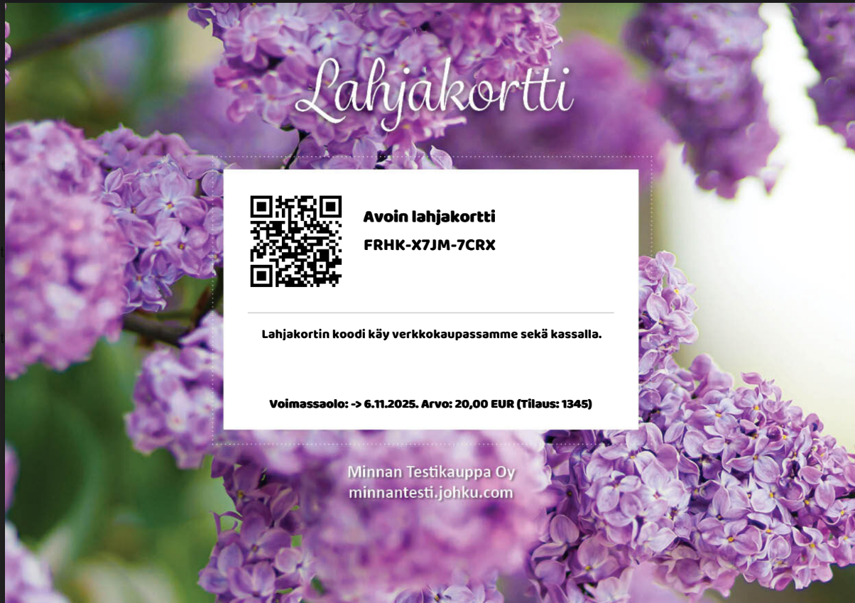 PDF-arvokortin fonttityyppinä Baloo Bhai.
