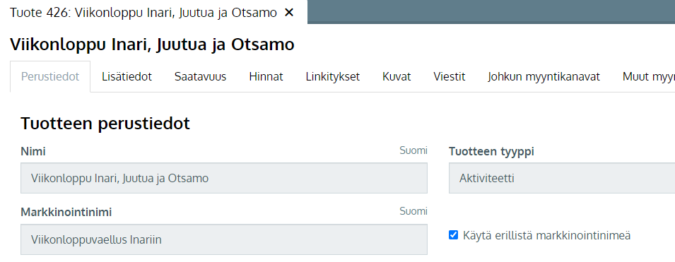 Tuotteen nimi ja markkinointinimi