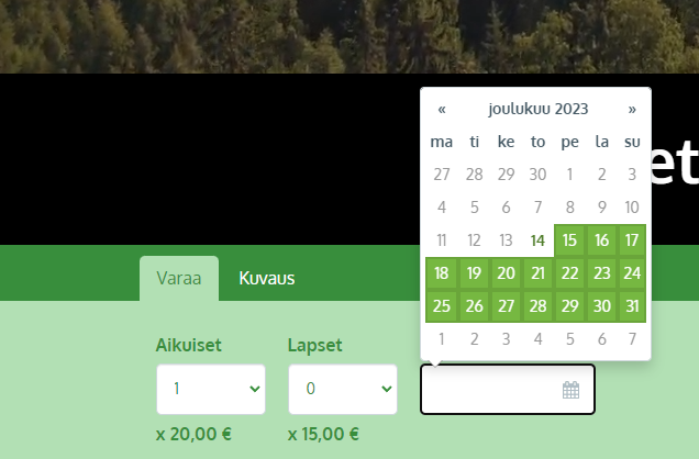 Tuotteen varaus ei onnistu kuluvana päivänä 14.12. vaan on varattavissa aikaisintaan 15.12, johtuen Varattava viimeistään asetuksesta